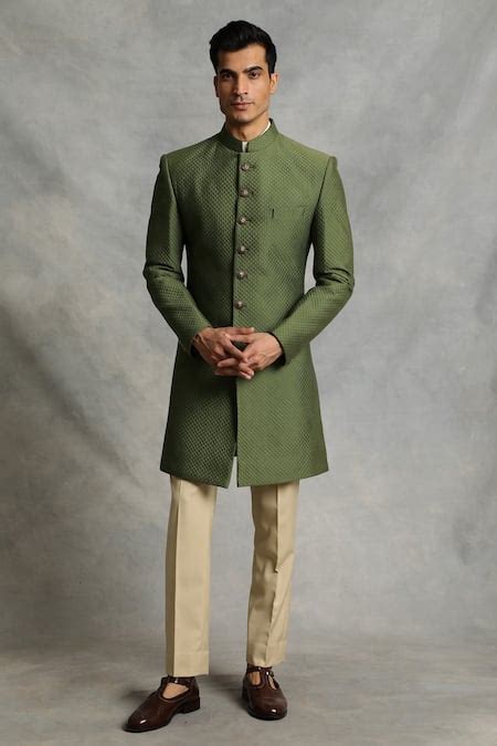 Buy Green Sherwani Cotton Silk Quilted Set For Men by Gargee Designers ...
