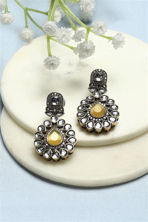 Yellow Gold-Plated Kundan Studded Danglers at Biba India