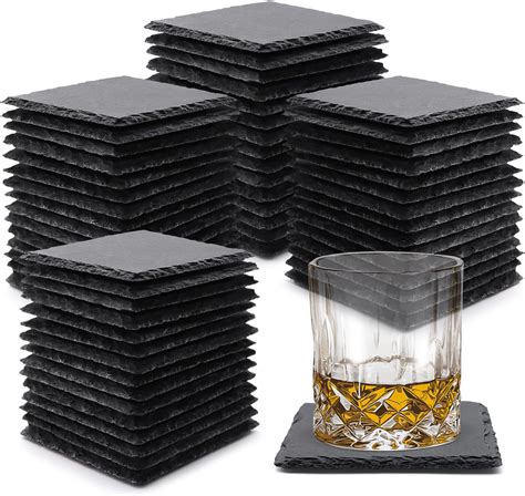 Amazon.com: 80 Pieces Round Slate Coasters Bulk, 4 x 4 Inch Stone Black ...