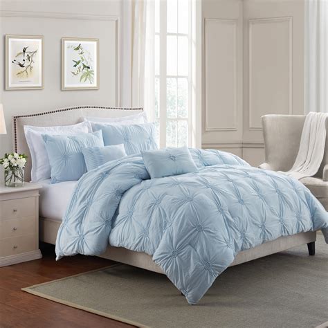 3-Piece 3D Floral Pintuck Comforter Set in 2022 | Light blue bedroom ...