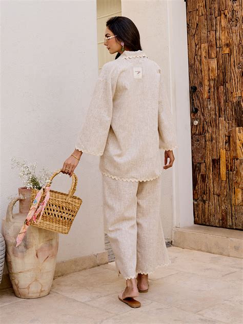 Linen Chiba Three Piece Co-ord Set for Ladies in Beige | Trendy Co-ord ...