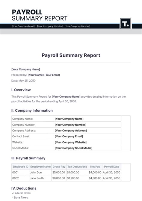 Image result for Payroll Summary Example