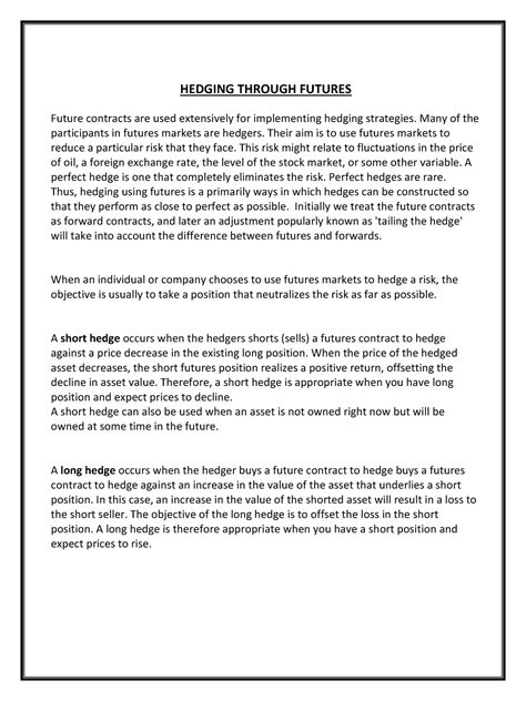 Hedging Through Futures - HEDGING THROUGH FUTURES Future contracts are ...