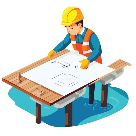 Adorable engineer designing a cartoon bridge vector illustration ...