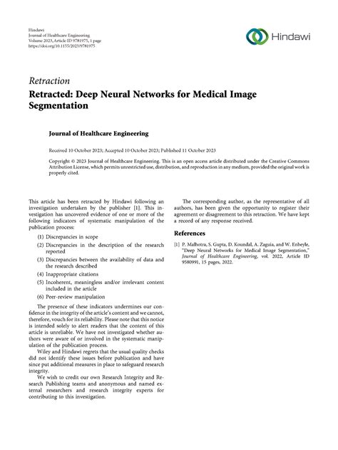 RP - NOTES - Retraction Retracted: Deep Neural Networks for Medical ...