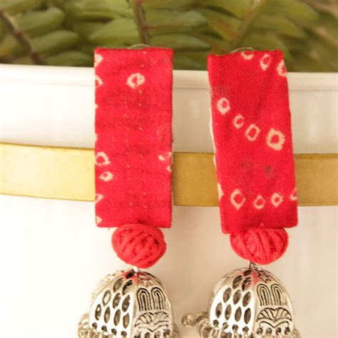 Tie & Dye Fabric Fuchsia Long Dangler Jhumka Earrings – A Local Tribe