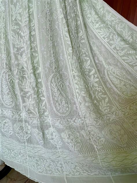 Lime green Chikankari Pearl Cut Dana Embroidered Anarkali with Dupatta