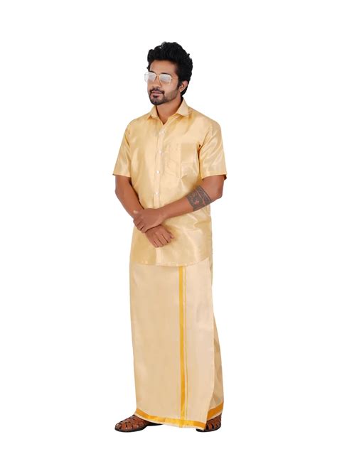 Asha Silk Wedding set 2 In 1 Gold Colour (Readymade Half Sleeve Shirt ...