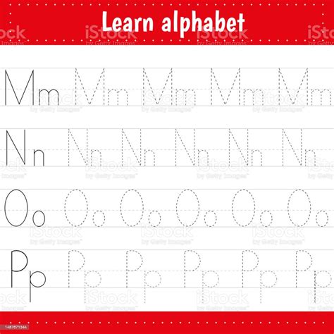 Writing Letters Tracing Page Practice Sheet Worksheet For Kids Learn Alphabet Stock Illustration ...