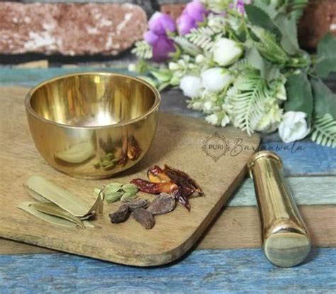 PURI - Brass/Pital Mortar Pestle/Okhli - Ancient Style - Glossy Finish ...