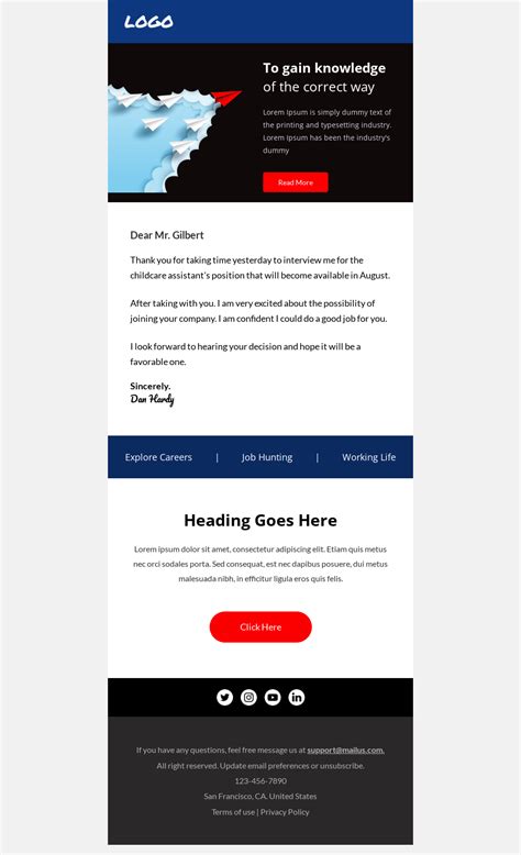 Interview Follow Up email Template | Unlayer