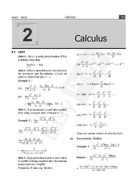EASY PREP Calculus 31: Limit, Continuity, and Differentiation Notes ...
