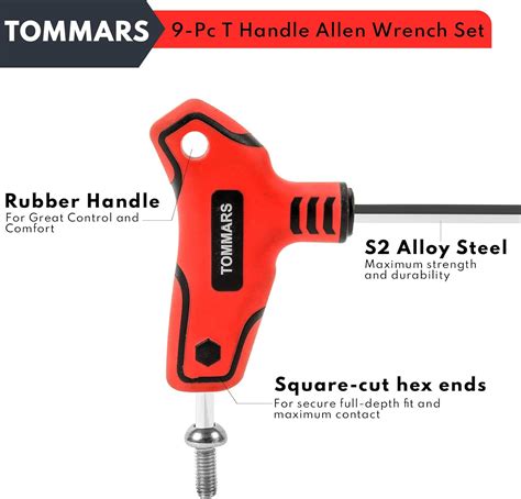 Buy TOMMARS 9PC T Handle Allen Wrench Set Ball End, Long Arm T Handle ...