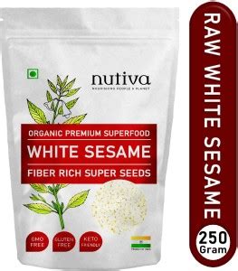 Nutiva Premium Quality Raw Safed Til (White Sesame Seeds) Hulled Sesame ...