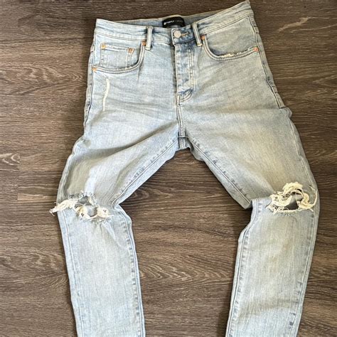 Light wash blue purple jeans with distressed knees - Depop