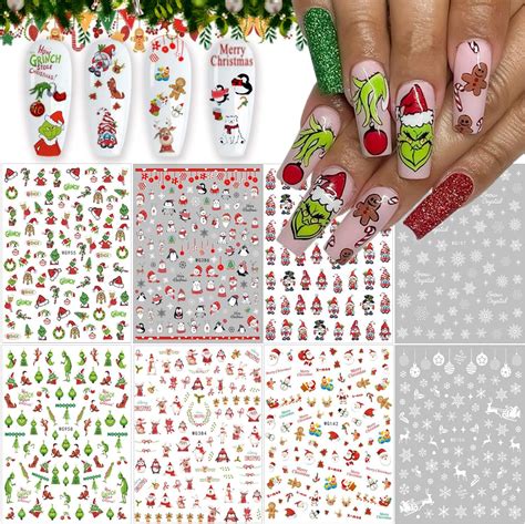 Amazon.com: Christmas Nail Art Stickers 3D Self-Adhesive Winter ...