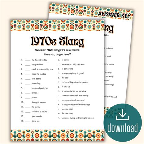 1970s Slang Trivia Game | Family Friendly Activity (digital Download ...