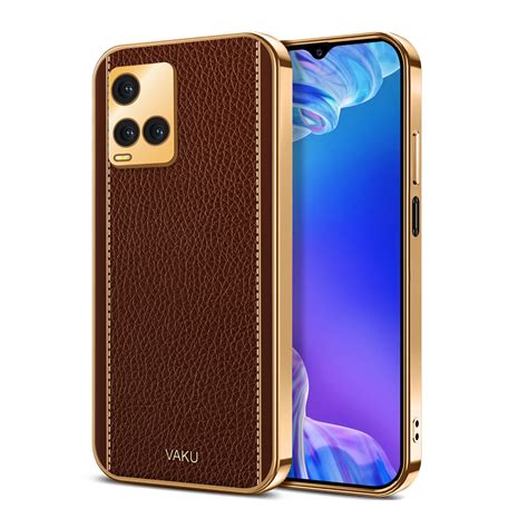 Vaku ® Vivo Y33S Luxemberg Series Leather Stitched Gold Electroplated ...