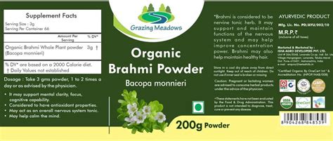 Buy GRAZING MEADOWS ORGANIC BRAHMI POWDERACOPA MONNIERIHAIR GROWTH ...