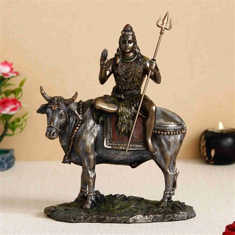 eCraftIndia Lord Shiva Sitting on Cow Cold Cast Bronze Resin Decorative ...