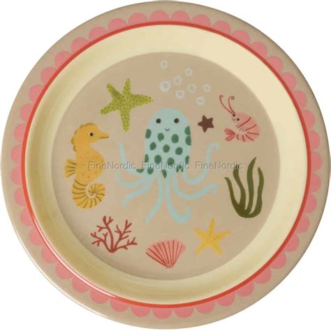 Rice Melamine Kids Plate - "Ocean" - Coral