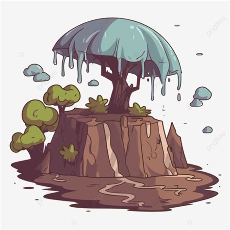 Weathering Clipart Cartoon Tree With An Umbrella And Dripping Water On ...