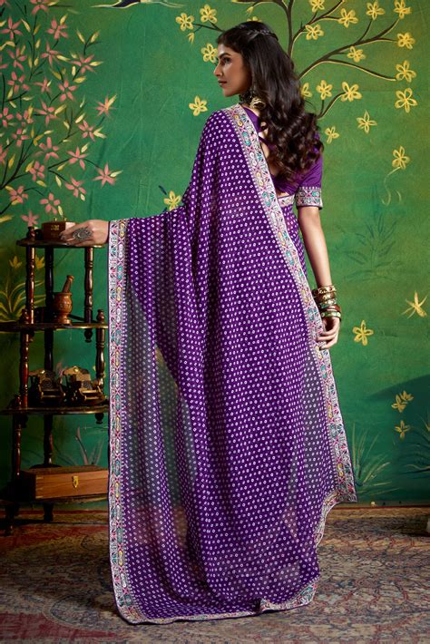 Pure Bamber Georgette Bandhej Saree with Bright Indigo Combination and ...