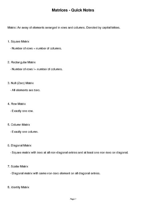Matrices Quick Notes: Types and Definitions - Studocu