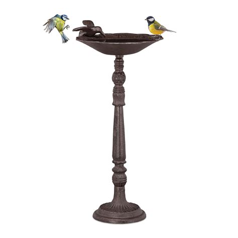 Buy Relaxdays Cast Iron Bird Bath with Stand, Garden Decor, Bird Feeder ...