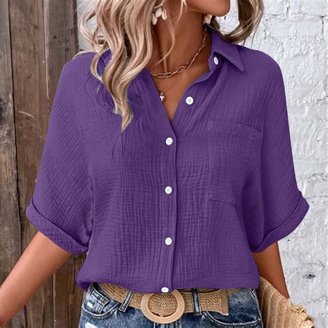 Pxiakgy Women Linen Shirts Button Down Cotton Short Sleeve Blouses V ...