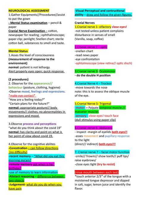 Neurological Assessment - NEUROLOGICAL ASSESSMENT 1 Equipments ...