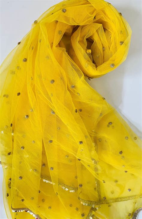 Yellow Net Sequins Jhilmil Dupatta – anokherang