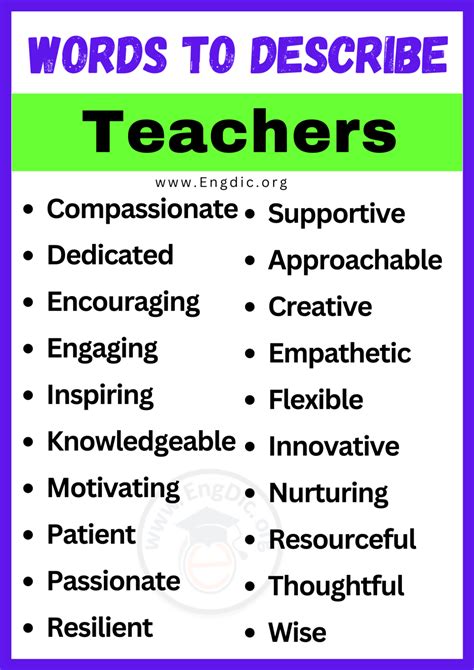 20+ Best Words to Describe Teachers, Adjectives for Teachers - EngDic