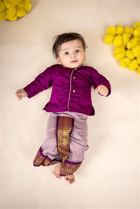 Lavendar and wine kurta dhoti ethnic dress for baby boy – Baby&Me