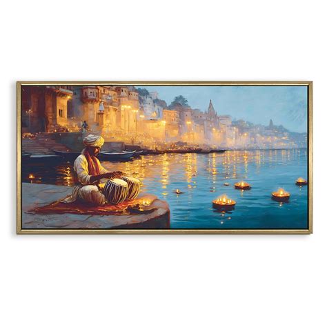 PAPER PLANE DESIGN Banaras Ghat Canvas Print – Varanasi Ganga Aarti ...