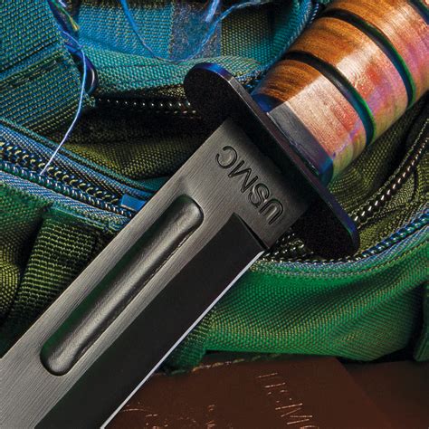 USMC Combat Fighter Fixed Blade Knife with Genuine Leather Sheath ...