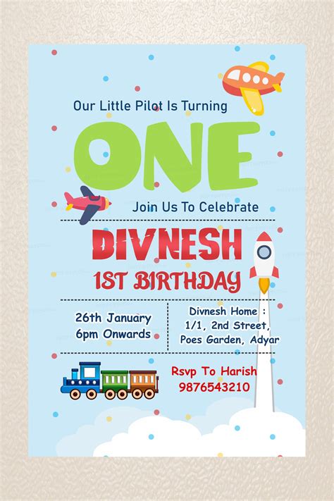 Aeroplane Theme Personalized Invite | Party Supplies India Online