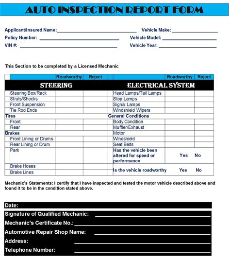 Auto Inspection Report Templates - Excel Word Template