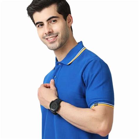Marks & Spencer Men Polo Royal Blue T-shirt - Cotton Plain With Tipping