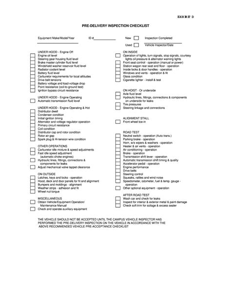 Fillable Online PRE-DELIVERY INSPECTION CHECKLIST Fax Email Print ...