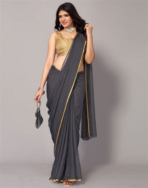 Dark Grey Chiffon Saree | Leemboodi