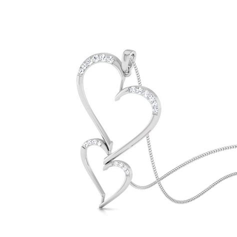 Perspective View of Platinum Double Heart Pendant with Diamonds JL PT P ...
