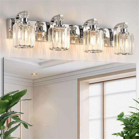 ALAISLYC Chrome Bathroom Light Fixtures with K9 Crystal Lampshade ...