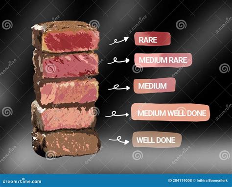The Level of Doneness of the Steak Stock Illustration - Illustration of ...