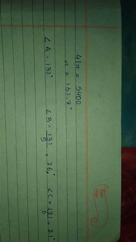 In a triangle abc angle A is equal to 5 angle b is equal to 6 angle C ...
