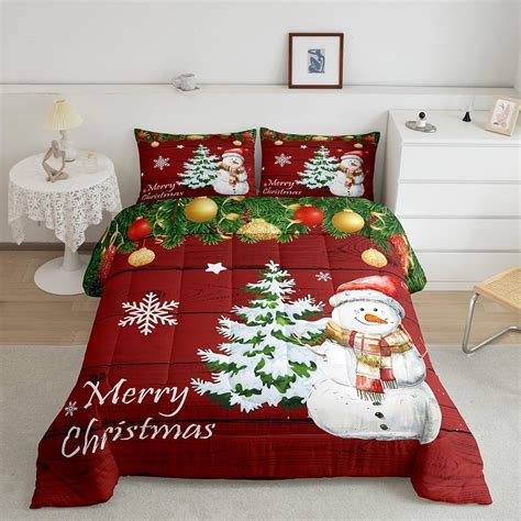 Amazon.com: Manfei Christmas Comforter Set Queen Size, Cute Snowman ...