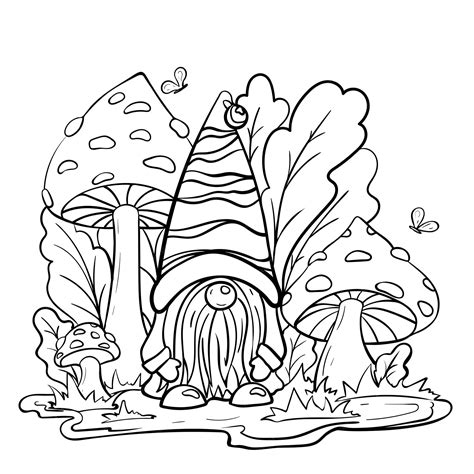 Premium Vector | Garden gnome coloring page outline among amanita ...