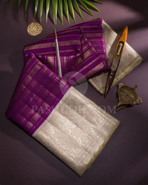 Violet And Half White Kanjivaram Silk Saree-S1203(E) – Pashudh Sarees