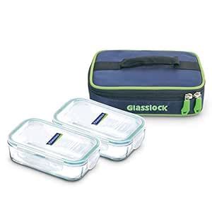 Buy Glasslock Korea Rectangle Glass Lunch Box Set with Bag, 400ml, Set ...