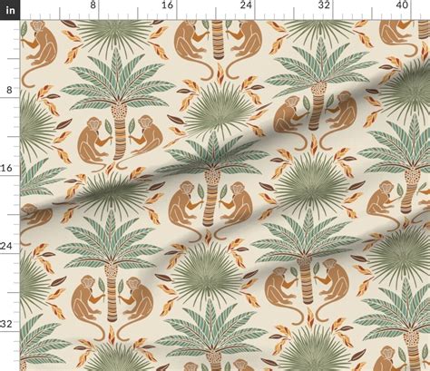Beige Art Deco Monkeys Safari Palm Trees Travel Boho Muted Neutrals ...